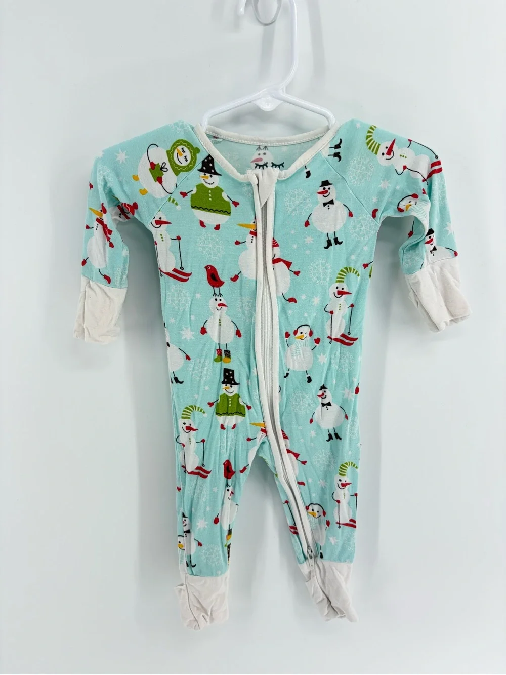 Little Sleepies Light Blue Snowman Print Footed One-Piece